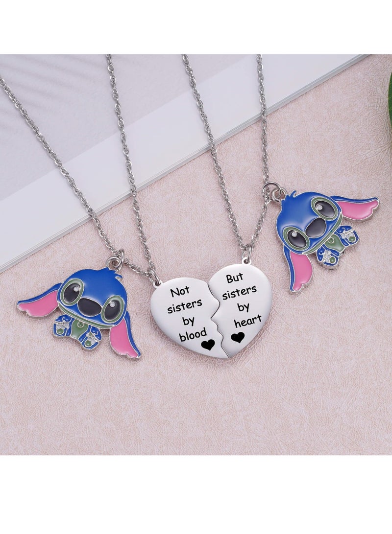 Excefore Best Friend Stitch Necklace, Friendship Matching Heart Necklace for 2 Girls, Lilo and Stitch Jewelry for Friends, BFF Bestie - Image 2