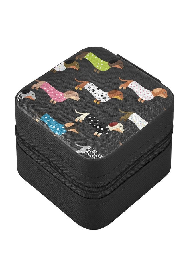 ZZKKO Dachshund Dog in Clothes Small Jewelry Box Travel Jewelry Case Leather Jewelry Travel Organizer Mini Portable Storage Boxes for Womens Rings Necklaces Gifts Black - Image 2