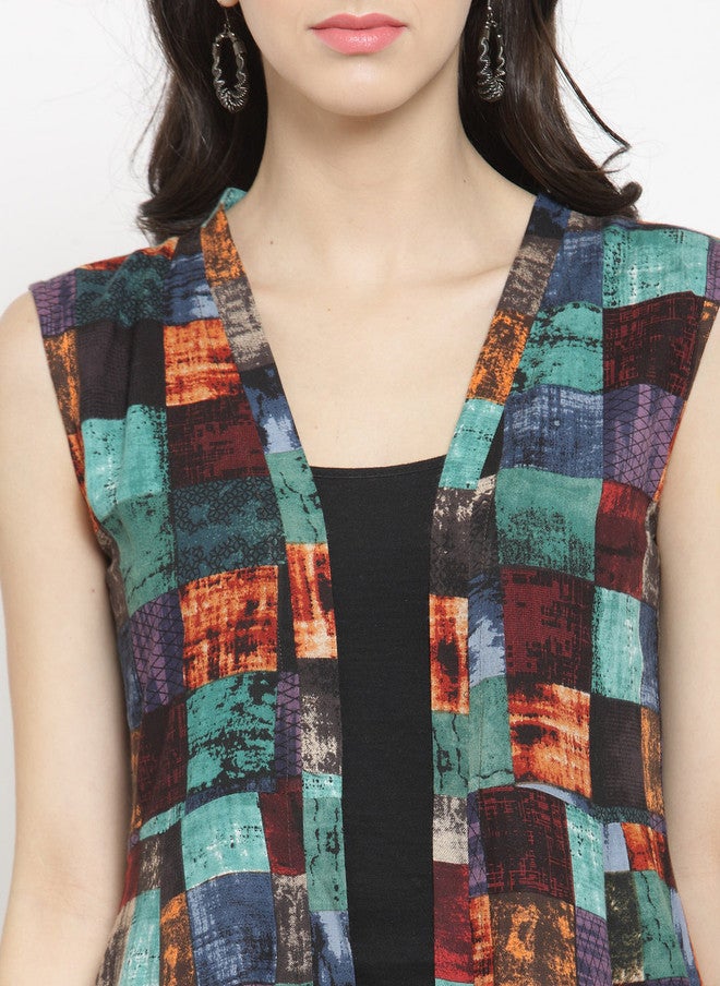 Indibelle Women Multicolored Printed Open Front Fusion Shrug - Image 2