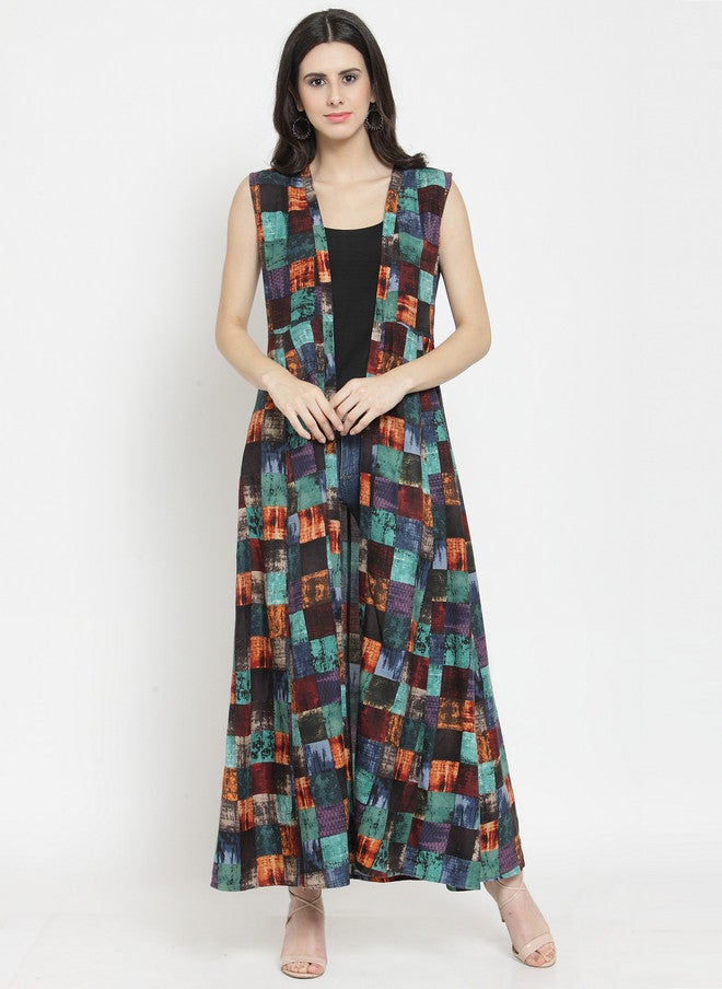 Indibelle Women Multicolored Printed Open Front Fusion Shrug - Image 1