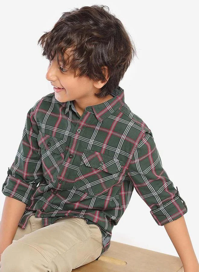 Bonkids Regular Long Sleeve Printed Black Cotton Shirt 100 % Cotton