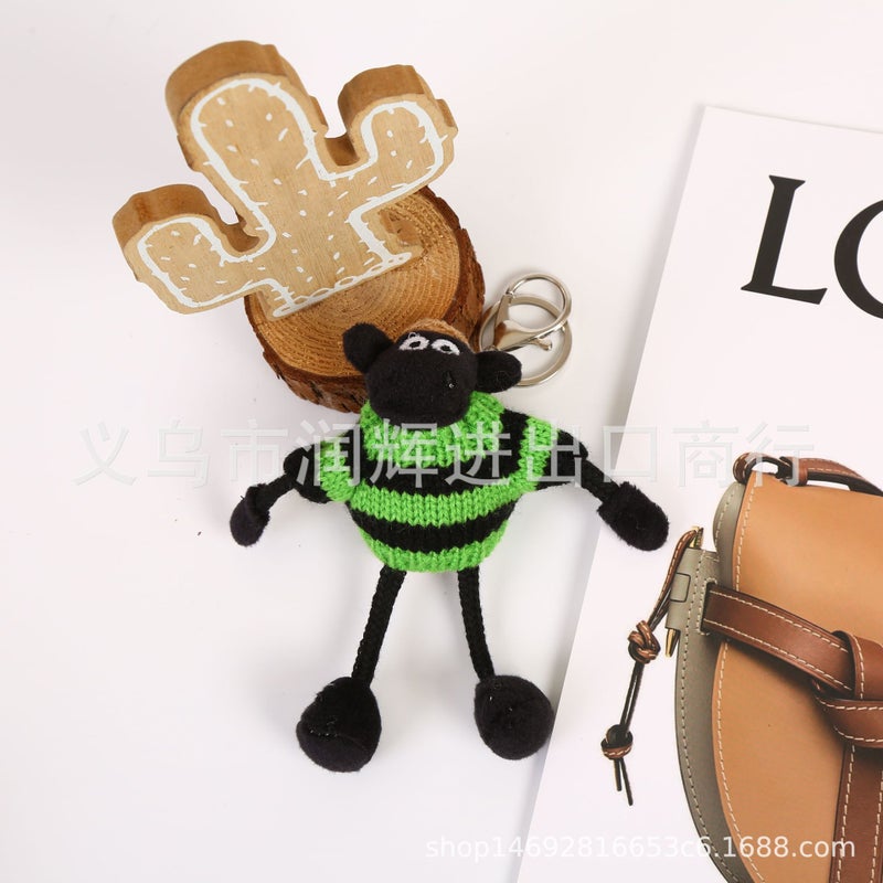 Couples Sheep Bag Charm Keychain Car Accessory Green black plaid sweater sheep men