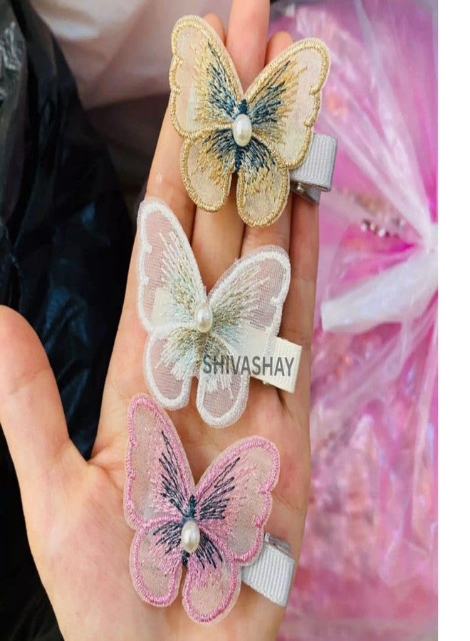 Shivashay 3D Looks Colorful Fabric Butterfly Hair Clips | Glitter Hair Accessories | Moving Butterfly | Hair Clamps Hair Barrettes Strong Hold Hair Pins (Multicolor, Pack of 3) - Image 5