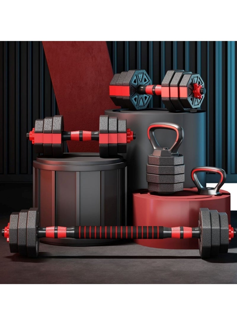 Adjustable Weightlifting Set PE and Cement Dumbbells Barbells and Kettlebell 30KG