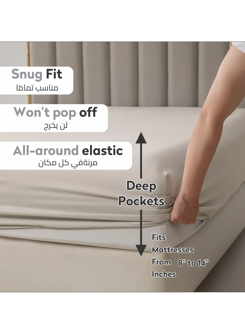 Donetella Bedding Fitted Sheet - Fits 180x200 Cm For King Bed - 3 Pcs (1 Fitted Sheet and 2 Pillowcases) - 35 Cm Deep Pocket - Solid Bed Sheet