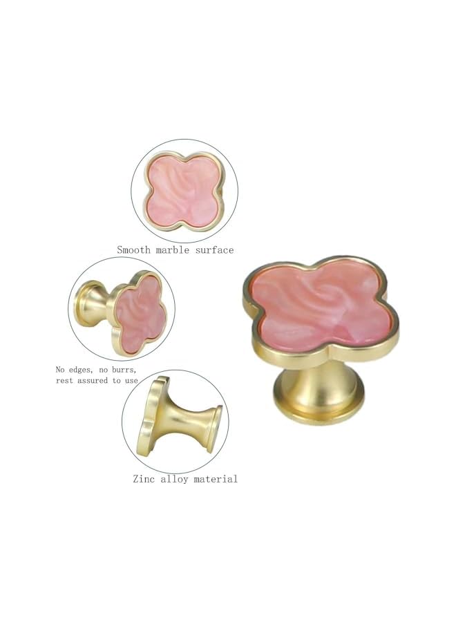 The Bros 6 Pcs Four-Leaf Clover Knobs Zinc Alloy Handle with Screws for Cabinet Closet Drawer Kitchen Furniture Wardrobe (Pink) - Image 3