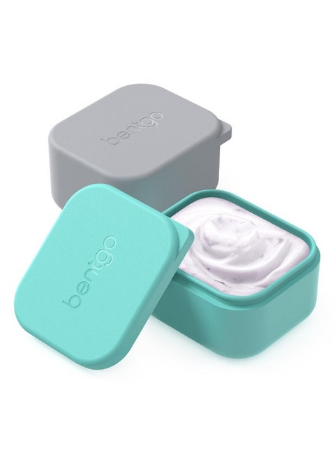 Bentgo Sidekicks 2-Pack Silicone Container Set - Dipping Sauce Cups for Condiments & Small Snacks, Reusable, Durable, & Leak-Proof Liquid Storage, Salad Dressing Container - 2.6 oz (Gray & Aqua)