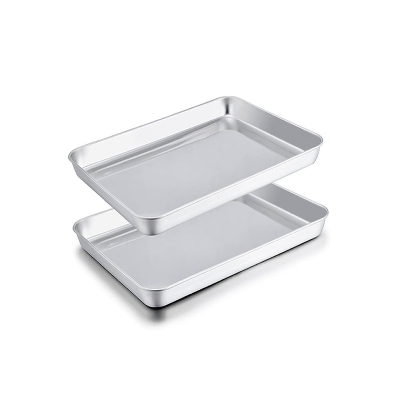 TeamFar TeamFar Toaster Oven Pans 93 x 7 x 1 Stainless Steel Compact Toaster Oven Tray Ovenware Healthy  Heavy Duty Roll Edge  Mirror Finish Easy Clean  Dishwasher Safe2 PCS 