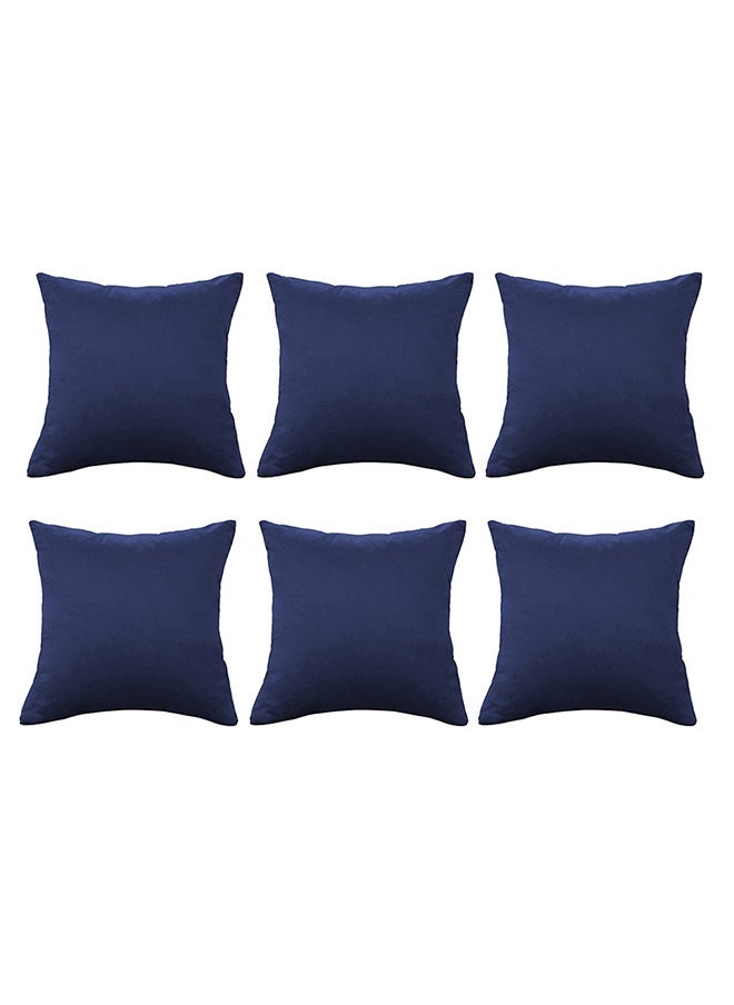 House One Set of 6 pieces Square Soft Velvet Decorative Cushion with Solid Design and Attractive Colors 45x45 cm - Dark Blue - Image 2