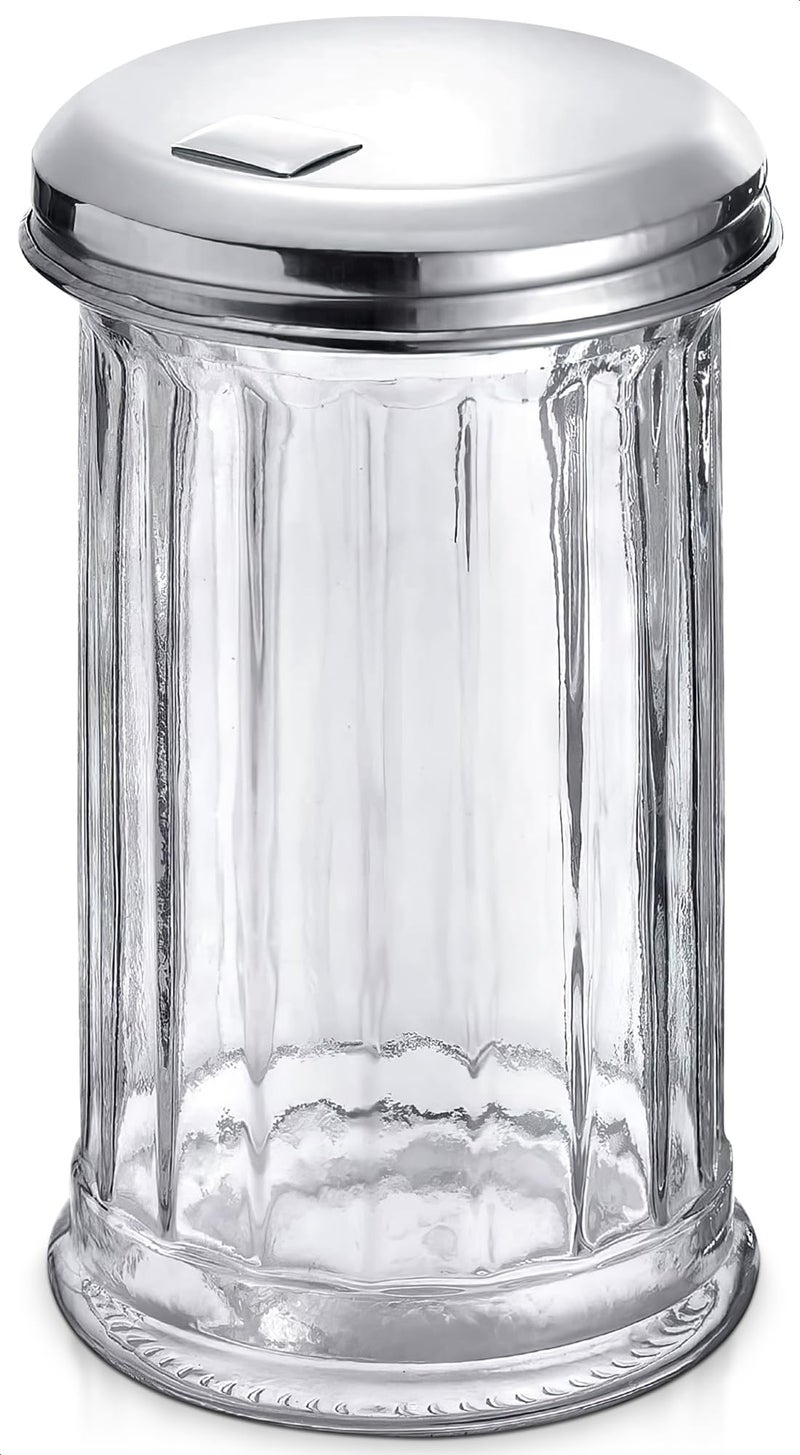 12 Oz Sugar Container with Pour Spout Glass Sugar Dispenser with Stainless Steel Flip Lid Durable Classic Style Jar for Coffee Bar Kitchen or Cafe Suitable for Cinnamon Seasoning Storage
