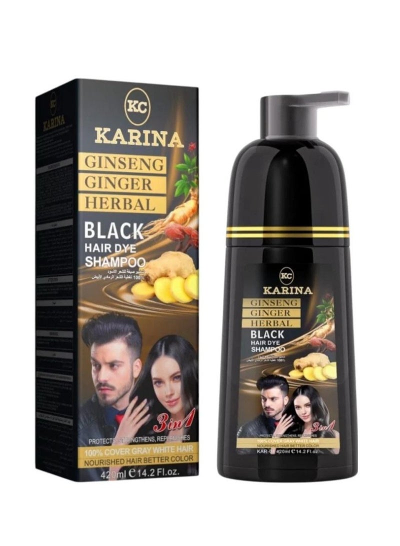 كارينا شامبو صبغة الشعر أسود مع الجينسنغ والزنجبيل والأعشاب - 3 في 1 - 420 مل