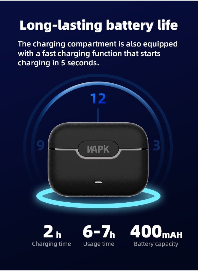 WAPIK - Korean True Wireless Earphones – 6-Mic Hybrid ANC with AI Wind Noise Reduction, -42dB Noise Cancelling, 30H Battery Life, Bluetooth 5.4, IPX5 Waterproof, Powerful Bass - Image 1
