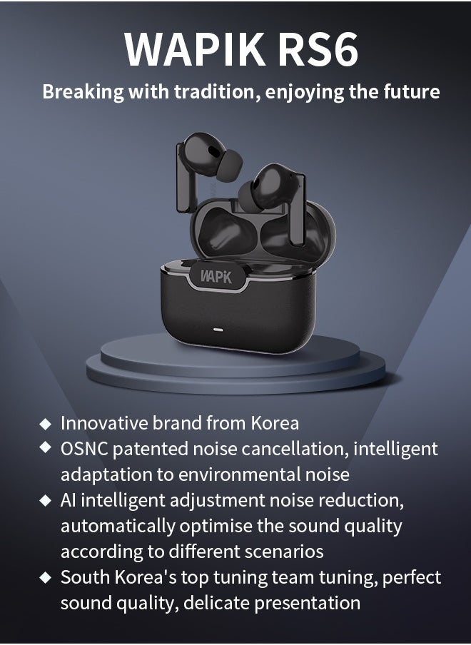 WAPIK - Korean True Wireless Earphones – 6-Mic Hybrid ANC with AI Wind Noise Reduction, -42dB Noise Cancelling, 30H Battery Life, Bluetooth 5.4, IPX5 Waterproof, Powerful Bass - Image 1