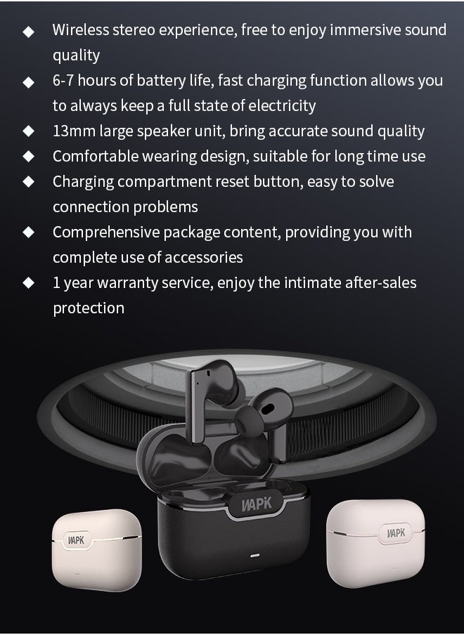 WAPIK - Korean True Wireless Earphones – 6-Mic Hybrid ANC with AI Wind Noise Reduction, -42dB Noise Cancelling, 30H Battery Life, Bluetooth 5.4, IPX5 Waterproof, Powerful Bass - Image 1
