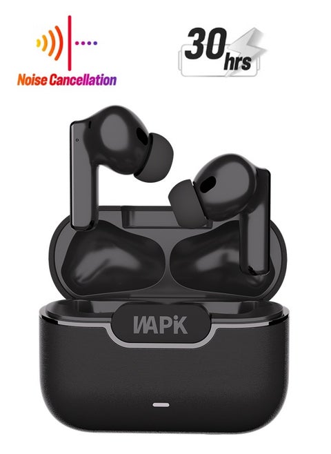 Korean True Wireless Earphones – 6-Mic Hybrid ANC with AI Wind Noise Reduction, -42dB Noise Cancelling, 30H Battery Life, Bluetooth 5.4, IPX5 Waterproof, Powerful Bass