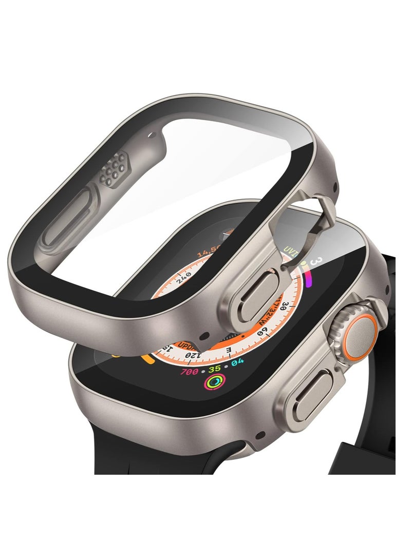 Miimall Case Compatible with Apple Watch Ultra 49mm Tempered Glass Screen Protector, Ultra-Thin Hard PC Shockproof All-Around Bumper iWatch Protective Cover Case for Apple Watch Ultra 49mm-Silver - Image 1