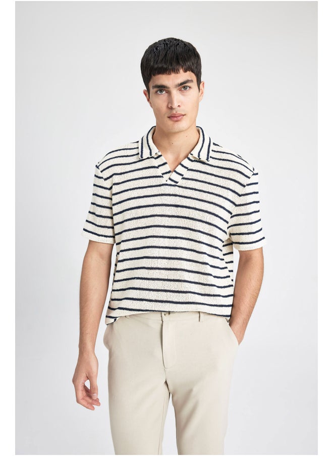 DeFacto Man Regular Fit Resort Neck Short Sleeve Smart Casual Knitted Polo T-Shirt  - Image 5