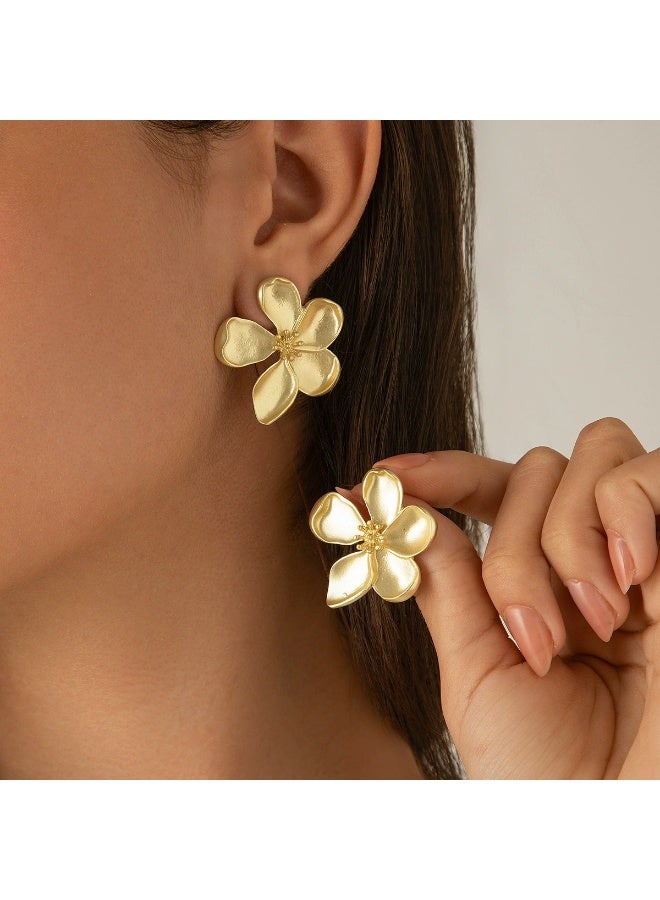 Goolsky S925 Sterling Silver Matte Vintage Flower Stud Earrings – Bold & Chic European Style Statement Jewelry - Image 1