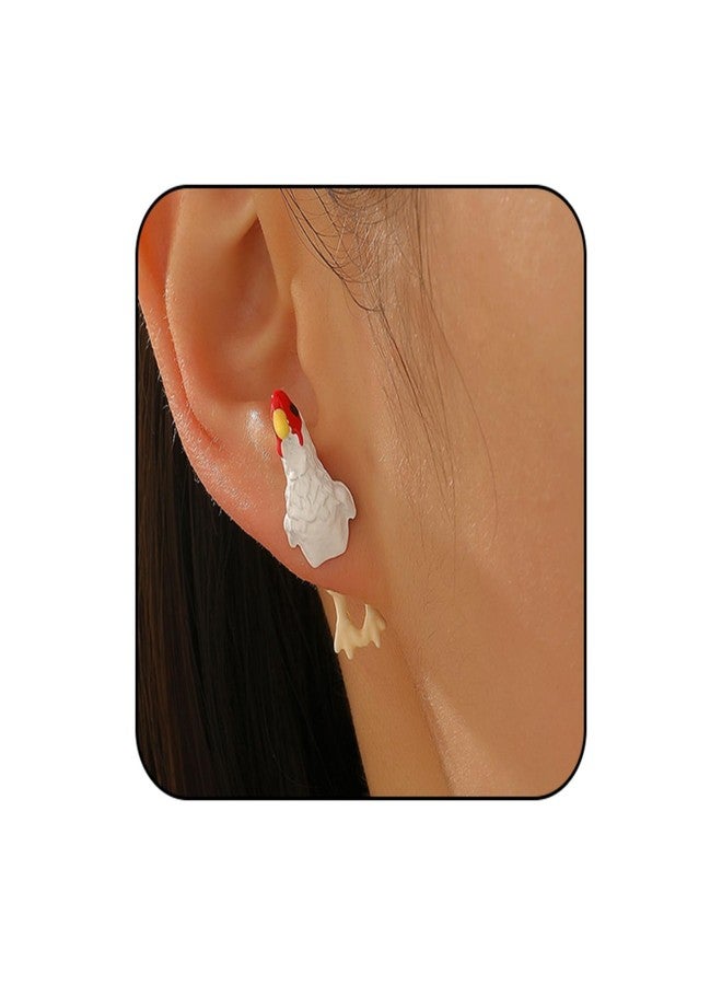 WCRAZYE 3D Hen Chicken Earrings for Women Funny Farm Animal Earrings Animal Jewelry (White) - Image 1