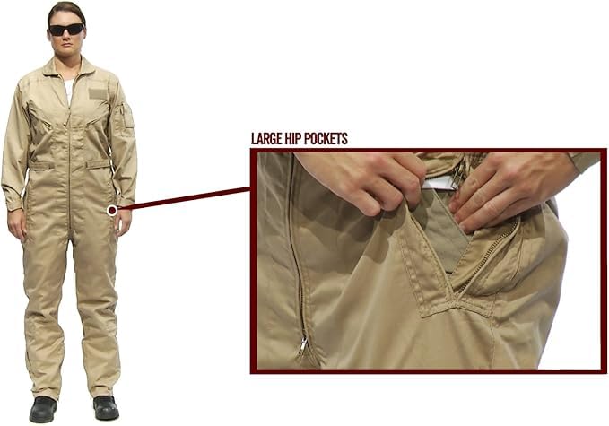 Tru-Spec 27-P Basic Flight Suit for Men - Durable Outerwear, Comfortable Design, Ideal for Aviation and Outdoor Activities, Khaki - Medium Long - Image 3