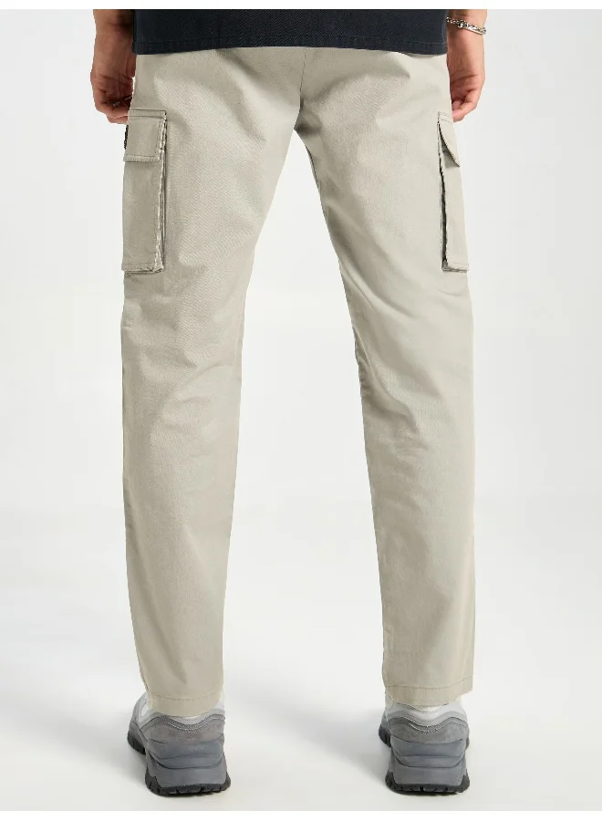 Beyoung Mist Grey Solid Cargo Pants For Men