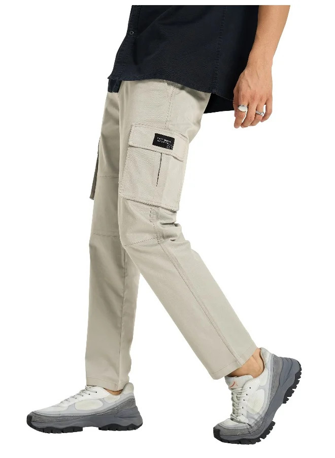 Beyoung Mist Grey Solid Cargo Pants For Men