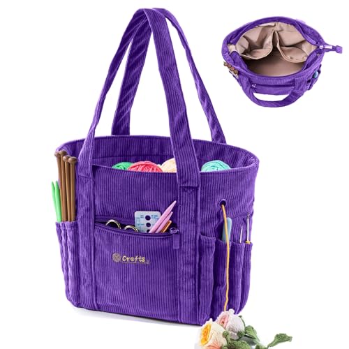MYBAGZING Crochet Bag and Tote Corduroy Yarn Bag Yarn Holder for Crocheting Crochet Storage Bag for Crochet Hooks Crochet Accessories Knitting Bag for Crochet Lovers Mothers Day Gift - Image 1