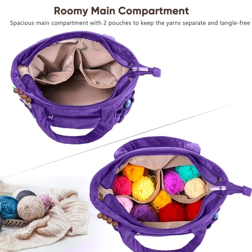 MYBAGZING Crochet Bag and Tote Corduroy Yarn Bag Yarn Holder for Crocheting Crochet Storage Bag for Crochet Hooks Crochet Accessories Knitting Bag for Crochet Lovers Mothers Day Gift - Image 3