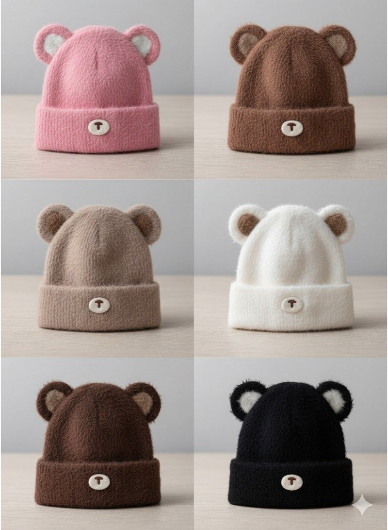 2ps Cute Bear Winter Hat for Kids! Adorable and cute design with pop-out ears and a smiling bear face, suitable for boys and girls from infancy up to approximately 6 years old. Perfect for everyday outings or playing outdoors during winter. Easy to wear and gives your child a fun and adorable look. - Image 2