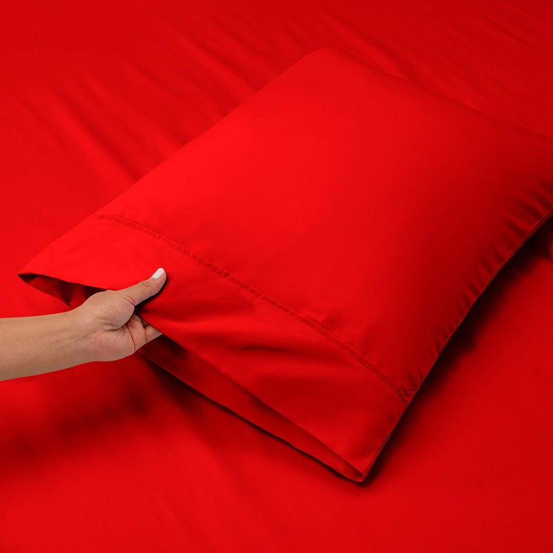 Nestl Nestl Queen Extra Deep Pocket Sheet Set - Cherry Red  4 Piece  Microfiber  18-24 Inches Deep  Stripe Pattern  - Image 5