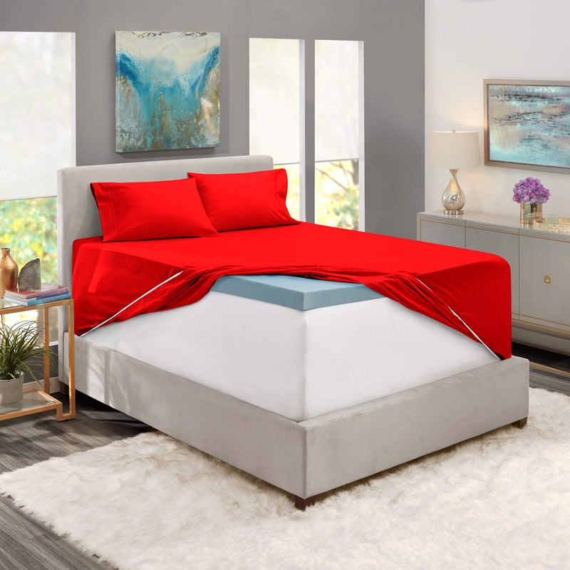 Nestl Nestl Queen Extra Deep Pocket Sheet Set - Cherry Red  4 Piece  Microfiber  18-24 Inches Deep  Stripe Pattern  - Image 4