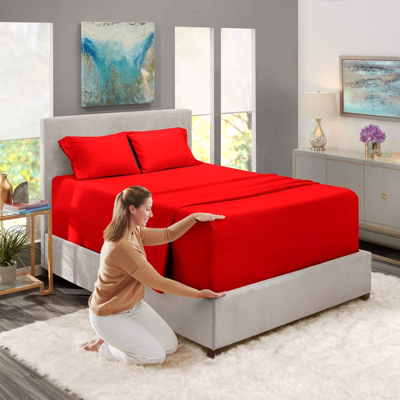 Nestl Nestl Queen Extra Deep Pocket Sheet Set - Cherry Red  4 Piece  Microfiber  18-24 Inches Deep  Stripe Pattern  - Image 2
