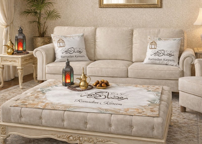 عام طقم رمضاني مفرش ترابيزة و 2 ق كفر خددية قطيفة - Image 1