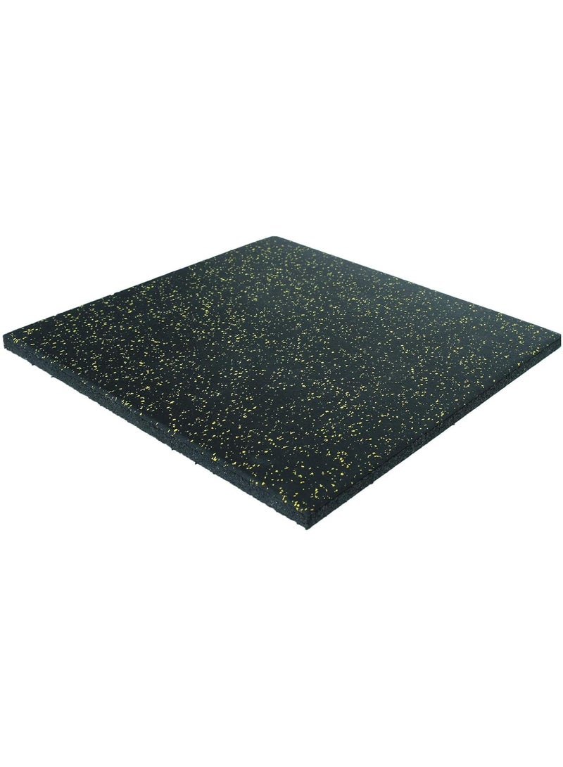 terrain TERRAFIT® Duo Square Rubber Tiles – Black with Yellow Speckles, 50x50cm, 3cm Thick – Interlocking Gym Flooring for Home, Garage & Fitness Areas (1 SQM – 4 Tiles) - Image 1