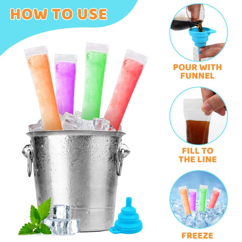 Wercokt 300 Disposable Ice Popsicle Mold Bags Comes With A Funnel, BPA Free Freezer Tubes, Healthy Snack Yogurt Stick Juice Fruit Smoothies Ice Freezing - Image 3