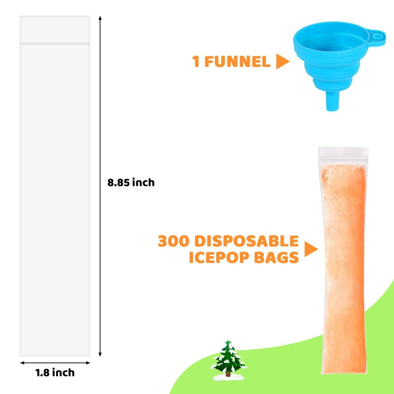 Wercokt 300 Disposable Ice Popsicle Mold Bags Comes With A Funnel, BPA Free Freezer Tubes, Healthy Snack Yogurt Stick Juice Fruit Smoothies Ice Freezing - Image 2