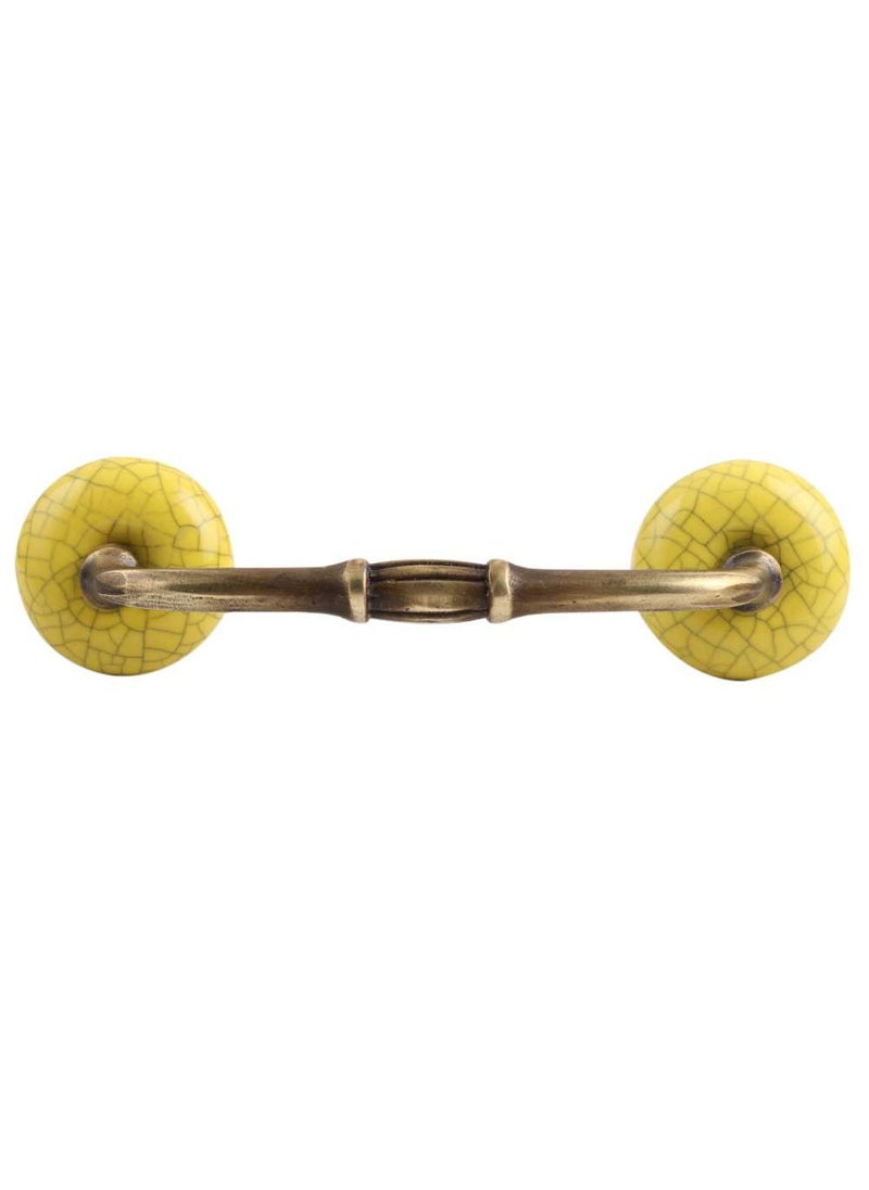 Indian-Shelf IndianShelf 1 Pack Ceramic Yellow Cabinet Pulls T Bar Vintage Kitchen Drawer Handles Door Dresser Handles Antique Hardware 4 Hole to Hole BH528CRACK82  - Image 1
