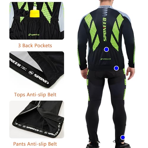 sponeed Kit Cycling Pants and Jeresey Long Sleeve Bicycle Outfit Road Fall Bike Gear Uniforms US L Green - Image 3