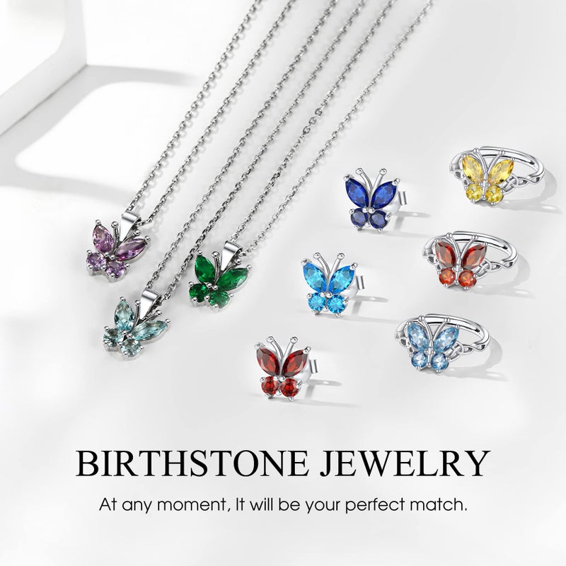 Bestyle Silver Butterfly Stud Earring, Sterling Silver, Aquamarine Birthstone, Hypoallergenic, 10.4mm - Image 2