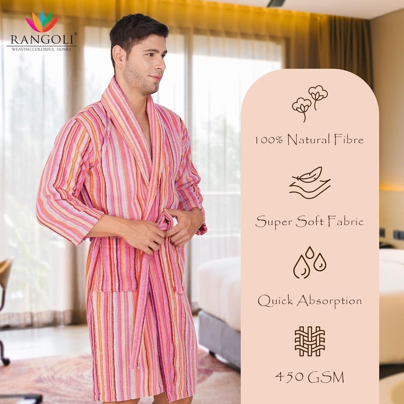 Rangoli روب حمام رجالي من رانغولي 100% قطن - خفيف الوزن ويمتص الرطوبة بشكل كبير بأكمام كاملة، مارون - Image 2