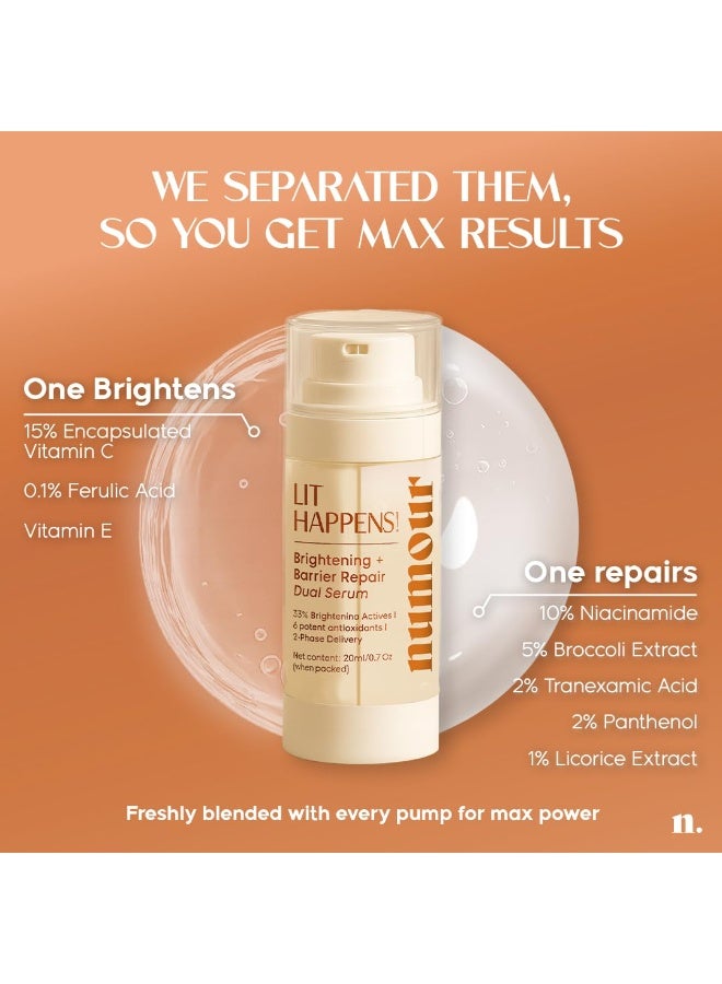 Numour Lit Happens Dual Brightening Serum 20ml | 33% Actives 15% Vitamin C+10% Niacinamide+ 2% TXA |Fades Dark Spots & Brightens|Dermat Tested, Sensitive Skin Safe| Face Serum For Men & Women - Image 4