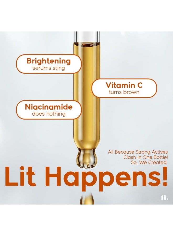 Numour Lit Happens Dual Brightening Serum 20ml | 33% Actives 15% Vitamin C+10% Niacinamide+ 2% TXA |Fades Dark Spots & Brightens|Dermat Tested, Sensitive Skin Safe| Face Serum For Men & Women - Image 3