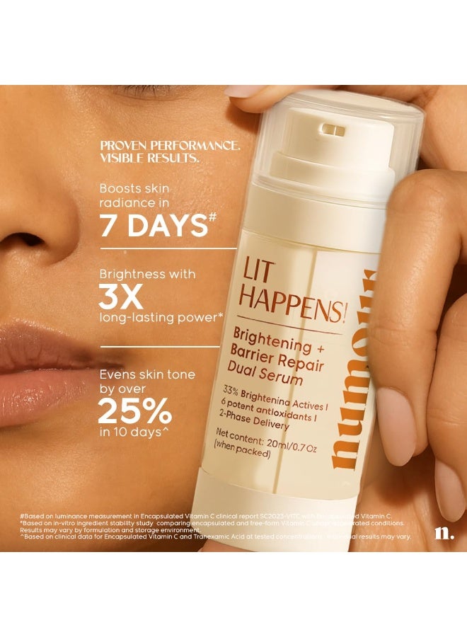 Numour Lit Happens Dual Brightening Serum 20ml | 33% Actives 15% Vitamin C+10% Niacinamide+ 2% TXA |Fades Dark Spots & Brightens|Dermat Tested, Sensitive Skin Safe| Face Serum For Men & Women - Image 2