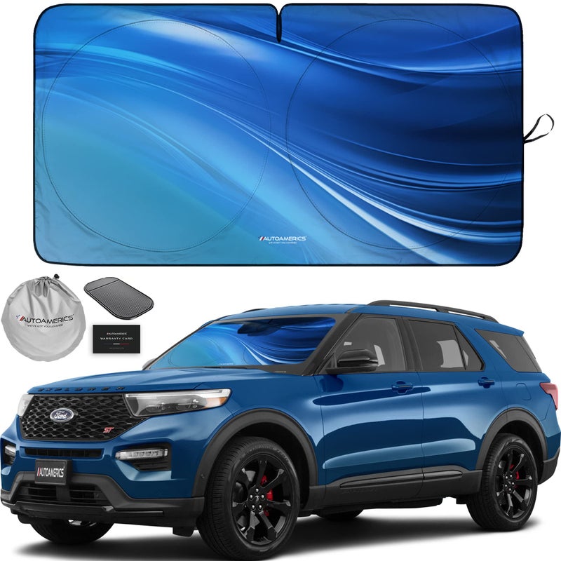 Autoamerics 1-Piece Windshield Sun Shade - Ocean Wave Foldable Car Front Window Sunshade for Most Cars SUV Truck - Heat Blocker Visor Protector Blocks Max UV Rays and Keeps Your Vehicle Cool - Medium - Image 1