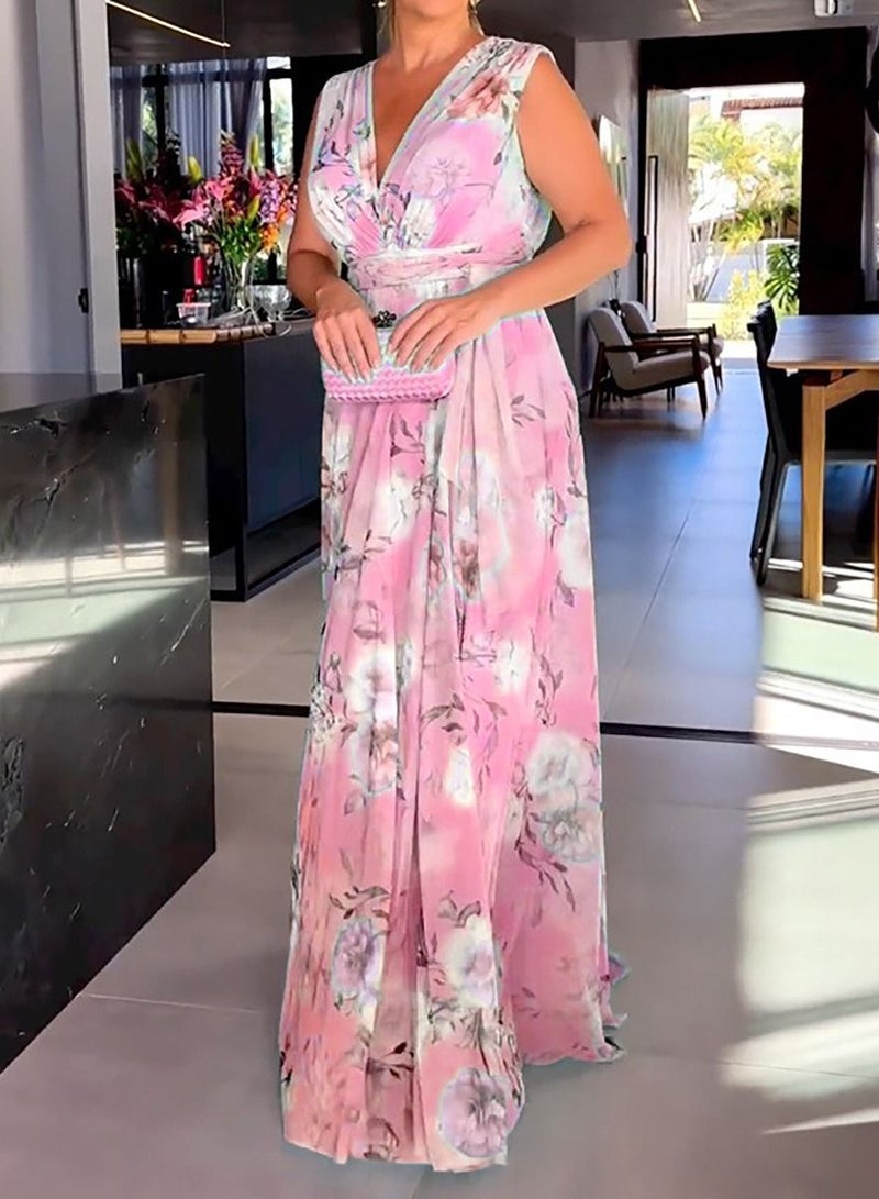 KUYING New Women's Off Shoulder Off Back Printed Dress 