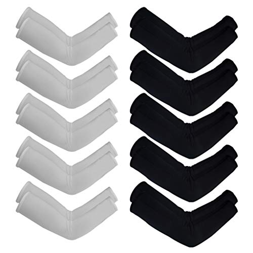 Tayfremn 10 Pairs Unisex Arm Sleeves, Arm Sleeves UV Sun Protection Cooling Sleeves for Women Youth Arm Cover Sleeves for Boys Girls Bike Riding Baseball Basketball Running Outdoors Activities, Black and White - Image 1