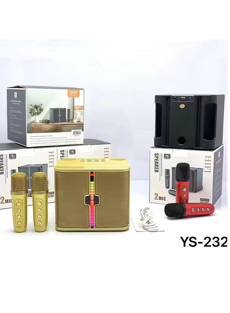 SU.YOSD YS-232 Light Wireless Karaoke Speaker Small Stereo Bluetooth Speaker With Double Wireless Microphones Golden - Image 2