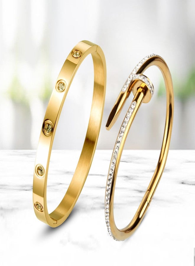 MEENAZ bracelet for women Stylish Bangles for women Adjustable Anti Tarnish Bracelet for girls 2 rose gold Kada for Women Accessories Anti Tarnish Jewellery Stainless Steel Cuff Bracelet gifts Combo - Image 2