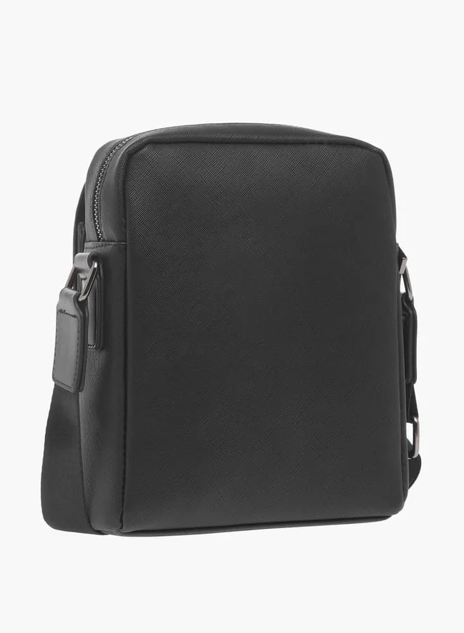 دوتشيني Mens Solid Crossbody Bag With Zip Closure And Detachable Strap