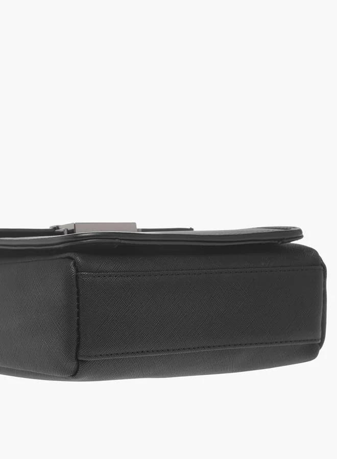 دوتشيني Mens Solid Crossbody Bag With Zip Closure And Detachable Strap